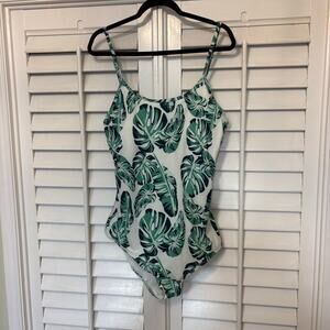 Crane White and Green‎ Palm Print One Piece Swimsuit Size XXL